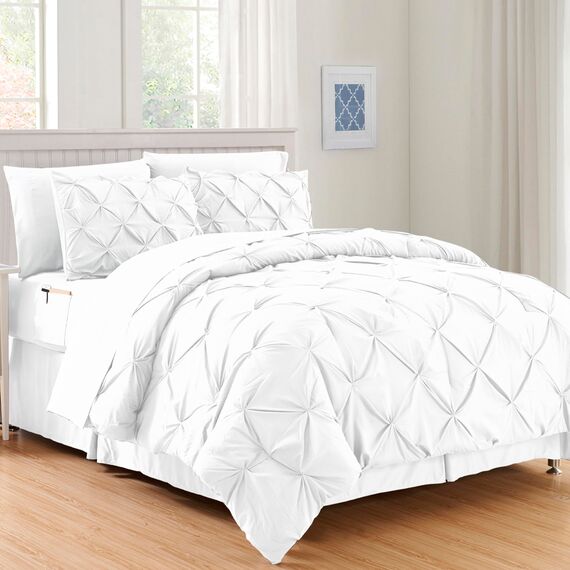 Elegant Comfort 8-teiliges Bettwäsche-Set mit Quetschfalten, Komplettbett in Einer Tasche, inklusive 4-teiligem Smart-Bettlaken-Set, Bettrock, Bettdecke, passenden Kissenbezügen und Kissenbezügen,