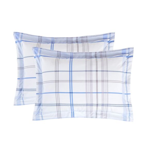 Elegant Comfort 8-teiliges Lodge Wende-Bettwäsche-Set, kariert, seidig weich, komplettes Set mit doppelseitigen Aufbewahrungstaschen, Doppelbettgröße, Aquamarin
