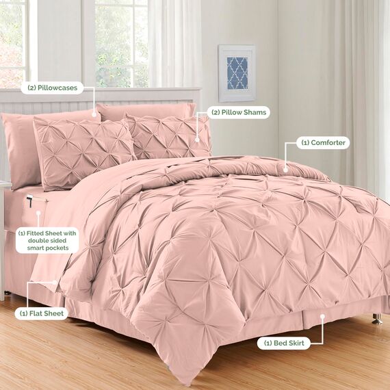 Elegant Comfort Luxuriöses, weichstes und gemütlichstes 8-teiliges Bettdecken-Set – seidig weiches Komplett-Set beinhaltet Bettlaken-Set mit doppelseitigen Aufbewahrungstaschen, Full/Queen, Hellrosa