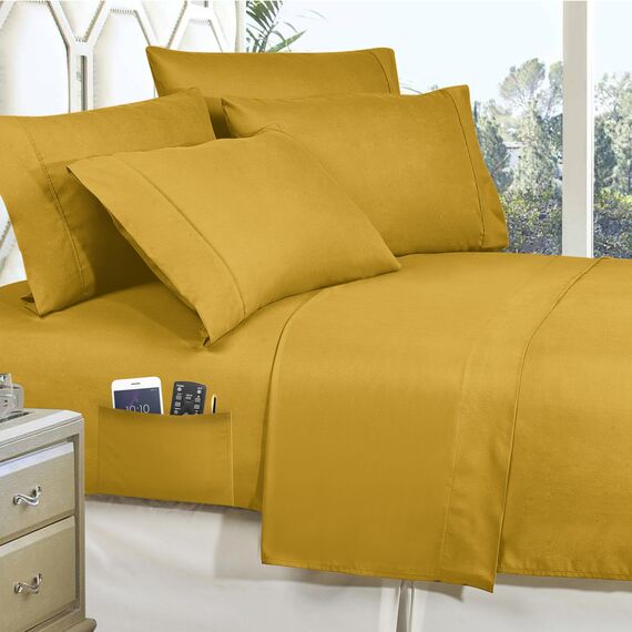 Elegant Comfort Luxuriöses, weichstes und gemütlichstes 8-teiliges Bettdecken-Set – seidig weiches Komplett-Set beinhaltet Bettlaken-Set mit doppelseitigen Aufbewahrungstaschen, Full/Queen, Senf