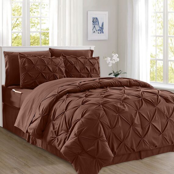 Elegant Comfort 8-teiliges Bettwäsche-Set mit Quetschfalten, komplettes Ganzjahresbett in einer Tasche, inklusive 4-teiligem Smart-Bettlaken-Set, Bettrock, Bettdecke, passenden Kissenbezügen und