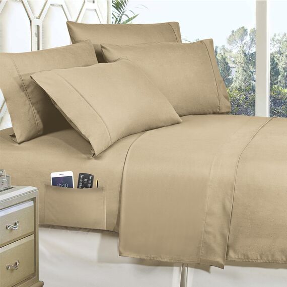 Elegant Comfort 8-teiliges Lodge wendbares Bettdecken-Set mit kariertem Karomuster, seidig weiches Komplett-Set mit doppelseitigen Aufbewahrungstaschen, King/Cal-King-Size-Bett, Taupe