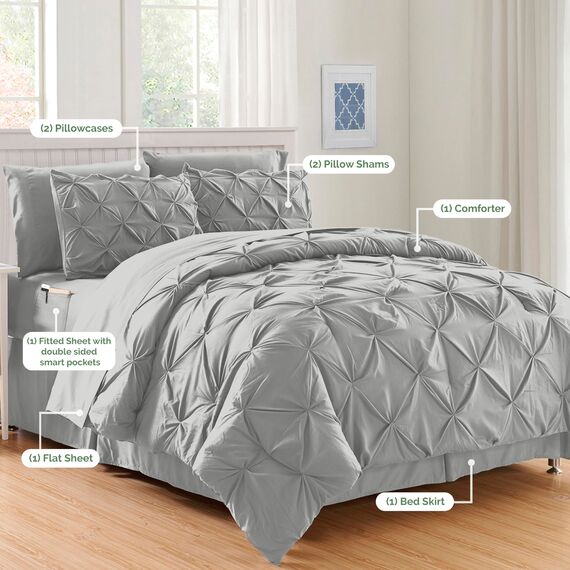 Elegant Comfort Luxuriöses, weichstes und gemütlichstes 8-teiliges Bettdecken-Set – seidig weiches Komplett-Set enthält Bettlaken-Set mit doppelseitigen Aufbewahrungstaschen, King/California King,