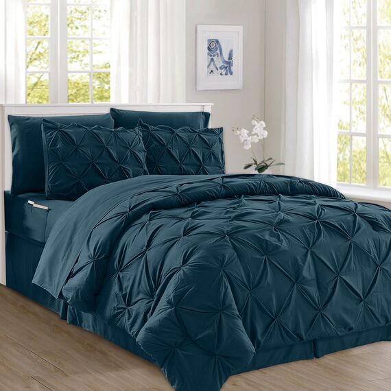 Elegant Comfort 8-teiliges Bettwäsche-Set mit Quetschfalten – Ganzjahres-Bett in einer Tasche, inklusive 4-teiligem Smart-Bettlaken-Set, Bettrock, Bettdecke, passenden Kissenbezügen und Kissenbezügen,