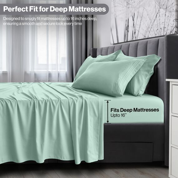 LUX Décor Bettwäsche-Set für Doppelbett, 3-teilig, ultraweiches Mikrofaser-Bettlaken mit Bettlaken, 40,6 cm tiefem Spannbetttuch und Kissenbezug, kühlend und atmungsaktiv, Hotel-Luxus, Oeko-TEX - Spa