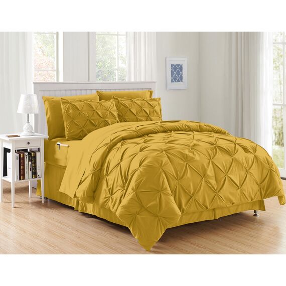 Elegant Comfort Luxuriöses, weichstes und gemütlichstes 8-teiliges Bettdecken-Set – seidig weiches Komplett-Set beinhaltet Bettlaken-Set mit doppelseitigen Aufbewahrungstaschen, Full/Queen, Senf