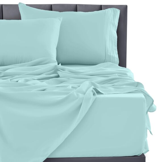 LUX Décor Bettwäsche-Set für Doppelbett, 3-teilig, gebürstete Mikrofaser, 40,6 cm tiefe Taschen, bestickter Kissenbezug, Hotel-Luxus-Bettwäsche-Set für Doppelbetten (Eisblau)