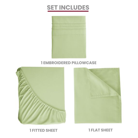 LUX Décor Bettwäsche-Set für Doppelbett, 3-teilig, ultraweiches Mikrofaser-Bettlaken mit Bettlaken, 40,6 cm tiefem Spannbetttuch und Kissenbezug, kühlend und atmungsaktiv, Hotel-Luxus, Oeko-TEX - Grün