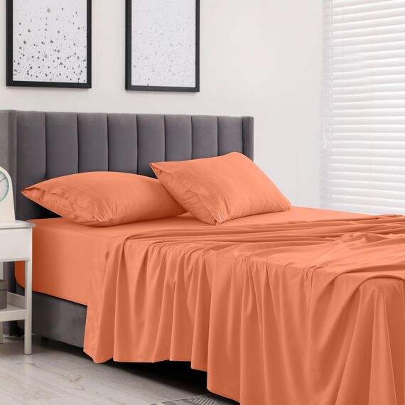 LUX Décor Bettwäsche-Set – 4-teiliges ultraweiches Mikrofaser-Bettlaken mit Bettlaken, 40,6 cm tiefem Spannbetttuch und Kissenbezügen, atmungsaktiv, Schlafzimmer-Dekor, Oeko-TEX, Korallenrot