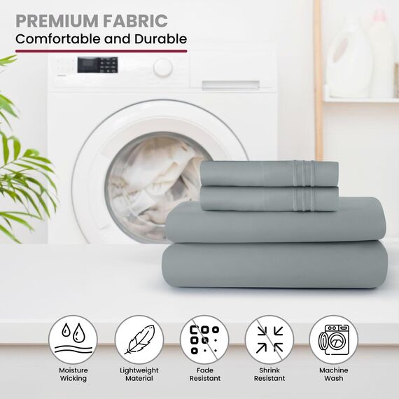 LUX Décor Cal King Bettlaken-Set, 4-teilig, ultraweiches Mikrofaser, 40,6 cm tiefes Spannbetttuch und Kissenbezüge, kühlend und atmungsaktiv, Hotel-Luxus, Oeko-TEX - Grau