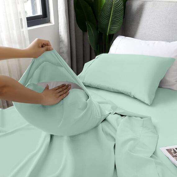 LUX Décor Bettwäsche-Set für Doppelbett, 3-teilig, gebürstete Mikrofaser, 40,6 cm tiefe Taschen, bestickter Kissenbezug, Hotel-Luxus-Bettlaken, Doppelbett-XL-Bettwäsche-Set (Spa-Blau)