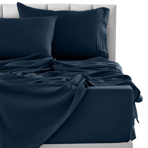 LUX Décor Bettwäsche-Set für Doppelbett, 3-teilig, gebürstete Mikrofaser, 40,6 cm tiefe Taschen, bestickter Kissenbezug, Hotel-Luxus-Bettlaken, Doppelbett-Bettwäsche-Set (Marineblau)