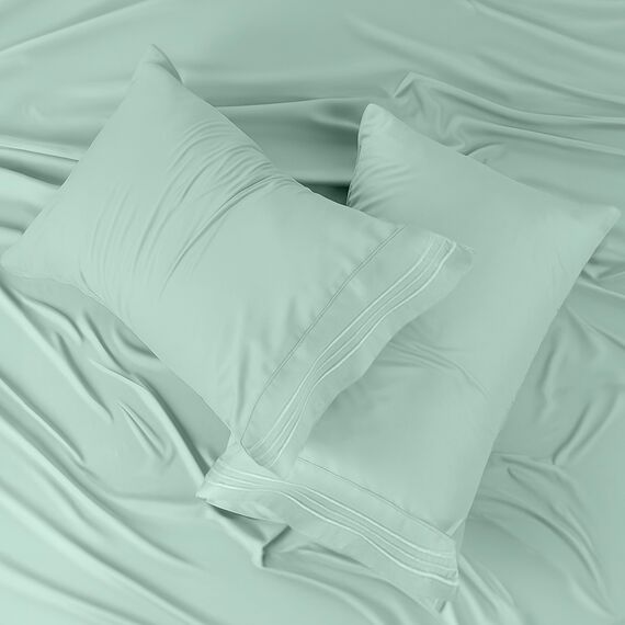 LUX Décor Bettwäsche-Set für Doppelbett, 3-teilig, gebürstete Mikrofaser, 40,6 cm tiefe Taschen, bestickter Kissenbezug, Hotel-Luxus-Bettlaken, Doppelbett-XL-Bettwäsche-Set (Spa-Blau)