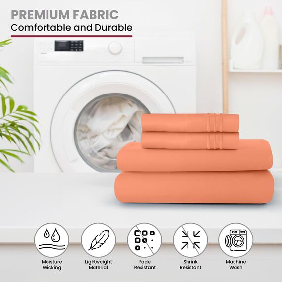 LUX Décor Bettwäsche-Set – 4-teiliges ultraweiches Mikrofaser-Bettlaken mit Bettlaken, 40,6 cm tiefem Spannbetttuch und Kissenbezügen, atmungsaktiv, Schlafzimmer-Dekor, Oeko-TEX, Korallenrot