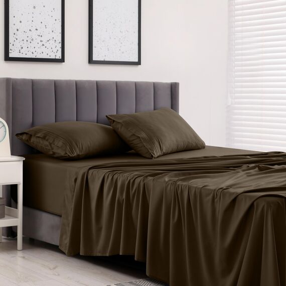 LUX Décor Queen-Bettwäsche-Set, 4-teilig, ultraweiches Mikrofaser, 40,6 cm tiefes Spannbetttuch und Kissenbezüge, kühlend und atmungsaktiv, Hotel-Luxus, Oeko-TEX - Braun