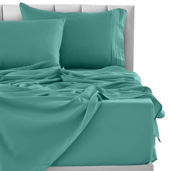 LUX Décor Bettwäsche-Set für Doppelbett, 3-teilig, gebürstete Mikrofaser, 40,6 cm tiefe Taschen, bestickter Kissenbezug, Hotel-Luxus-Bettwäsche-Set für Doppelbett, Blaugrün