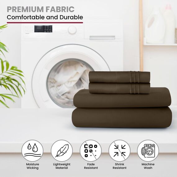 LUX Décor Bettwäsche-Set für Doppelbett, 3-teilig, ultraweiches Mikrofaser-Bettlaken mit Bettlaken, 40,6 cm tiefem Spannbetttuch und Kissenbezug, kühlend und atmungsaktiv, Hotel-Luxus, Oeko-TEX