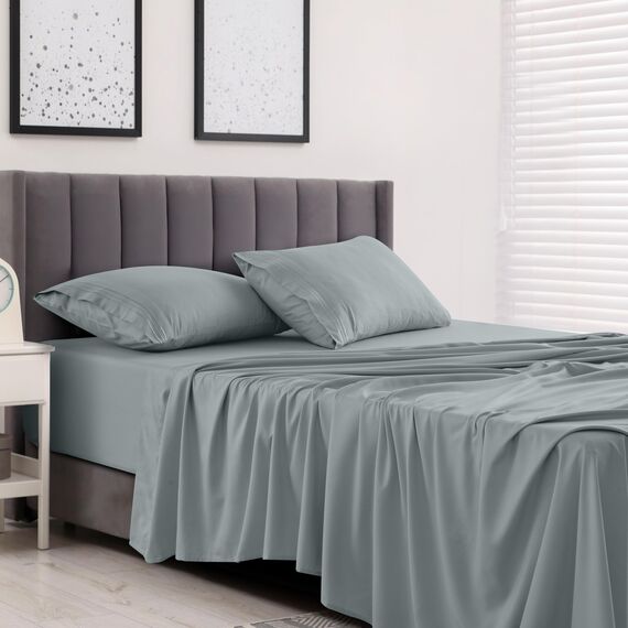 LUX Décor Cal King Bettlaken-Set, 4-teilig, ultraweiches Mikrofaser, 40,6 cm tiefes Spannbetttuch und Kissenbezüge, kühlend und atmungsaktiv, Hotel-Luxus, Oeko-TEX - Grau