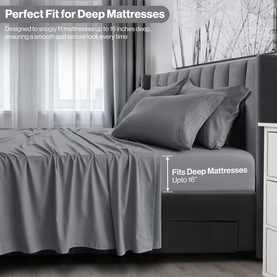 LUX Décor Bettwäsche-Set für Doppelbett, 3-teilig, gebürstete Mikrofaser, 40,6 cm tiefe Taschen, bestickter Kissenbezug, luxuriöses Hotel-Bettwäsche-Set für Doppelbetten (Dunkelgrau)