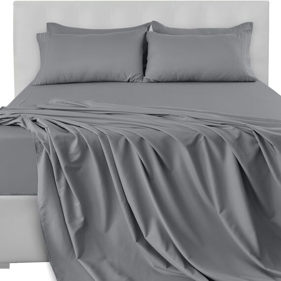 LUX Décor Bettwäsche-Set – 4-teiliges ultraweiches Mikrofaser-Bettlaken mit Bettlaken, 40,6 cm tiefem Spannbetttuch und Kissenbezügen, atmungsaktiv, Schlafzimmer-Dekor, Oeko-TEX, Dunkelgrau