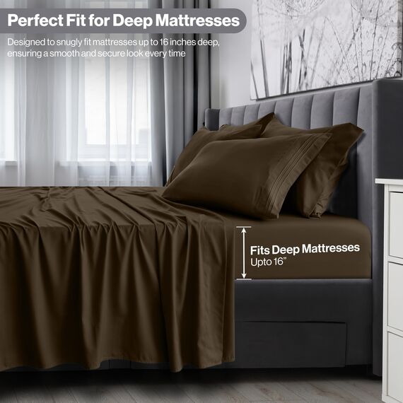 LUX Décor Queen-Bettwäsche-Set, 4-teilig, ultraweiches Mikrofaser, 40,6 cm tiefes Spannbetttuch und Kissenbezüge, kühlend und atmungsaktiv, Hotel-Luxus, Oeko-TEX - Braun