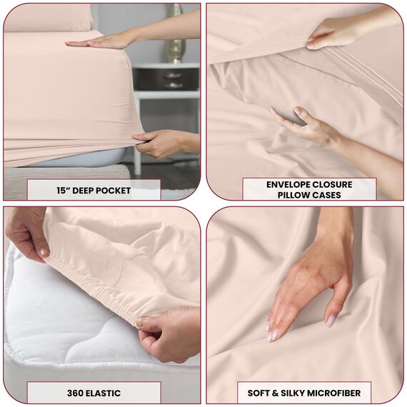 LUX Décor Twin XL Bettlaken-Set, 3-teilig, ultraweiches Mikrofaser-Bettlaken mit Bettlaken, 40,6 cm tiefem Spannbetttuch und Kissenbezug, kühlend und atmungsaktiv, Hotel-Luxus, Oeko-TEX - Babyrosa