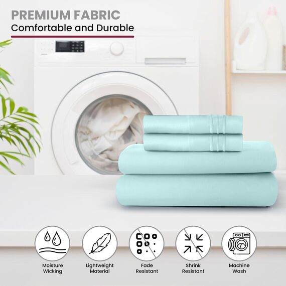 LUX Décor Bettwäsche-Set für Doppelbett, 3-teilig, gebürstete Mikrofaser, 40,6 cm tiefe Taschen, bestickter Kissenbezug, Hotel-Luxus-Bettwäsche-Set für Doppelbetten (Eisblau)