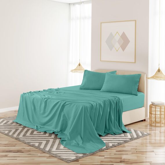 LUX Décor Bettwäsche-Set für Doppelbett, 3-teilig, gebürstete Mikrofaser, 40,6 cm tiefe Taschen, bestickter Kissenbezug, Hotel-Luxus-Bettwäsche-Set für Doppelbett, Blaugrün