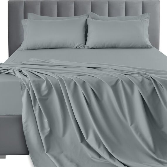 LUX Décor Cal King Bettlaken-Set, 4-teilig, ultraweiches Mikrofaser, 40,6 cm tiefes Spannbetttuch und Kissenbezüge, kühlend und atmungsaktiv, Hotel-Luxus, Oeko-TEX - Grau