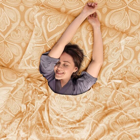 LUX Décor Paisley-King-Bettwäsche-Set, 6-teilig, ultraweiches Mikrofaser, Bettlaken mit 40,6 cm tiefem Spannbetttuch und 4 Kissenbezügen, atmungsaktiv, Schlafzimmer-Dekor, Oeko-TEX - Taupe