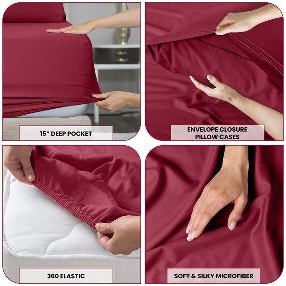LUX Décor Bettwäsche-Set für King-Size-Bett, 4-teilig, ultraweiches Mikrofaser-Bettlaken mit Bettlaken, 40,6 cm tiefem Spannbetttuch und Kissenbezügen, kühlend und atmungsaktiv, Hotel-Luxus, Oeko-TEX