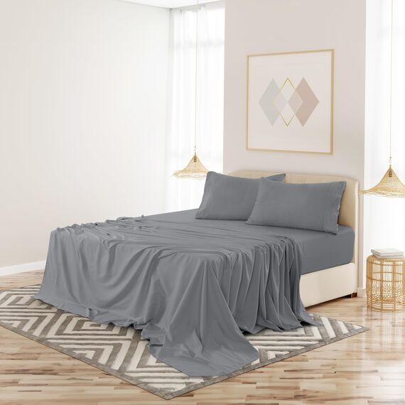 LUX Décor Bettwäsche-Set – 4-teiliges ultraweiches Mikrofaser-Bettlaken mit Bettlaken, 40,6 cm tiefem Spannbetttuch und Kissenbezügen, atmungsaktiv, Schlafzimmer-Dekor, Oeko-TEX, Dunkelgrau