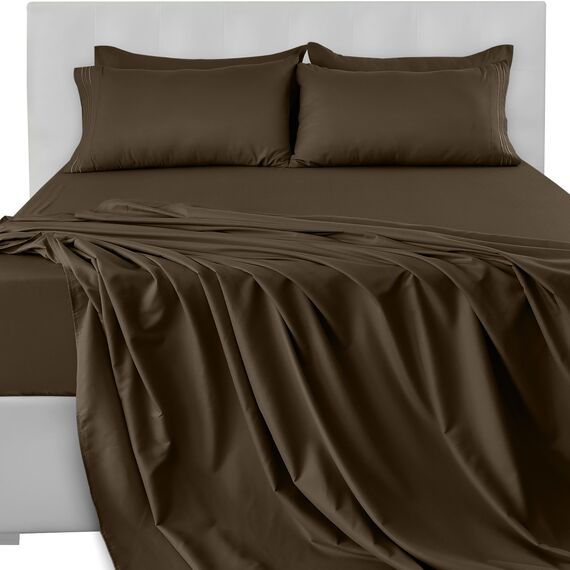 LUX Décor Queen-Bettwäsche-Set, 4-teilig, ultraweiches Mikrofaser, 40,6 cm tiefes Spannbetttuch und Kissenbezüge, kühlend und atmungsaktiv, Hotel-Luxus, Oeko-TEX - Braun