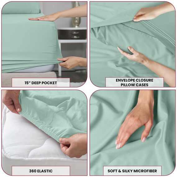 LUX Décor Bettwäsche-Set für Doppelbett, 3-teilig, gebürstete Mikrofaser, 40,6 cm tiefe Taschen, bestickter Kissenbezug, Hotel-Luxus-Bettlaken, Doppelbett-XL-Bettwäsche-Set (Spa-Blau)