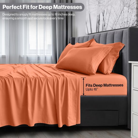 LUX Décor Bettwäsche-Set – 4-teiliges ultraweiches Mikrofaser-Bettlaken mit Bettlaken, 40,6 cm tiefem Spannbetttuch und Kissenbezügen, atmungsaktiv, Schlafzimmer-Dekor, Oeko-TEX, Korallenrot