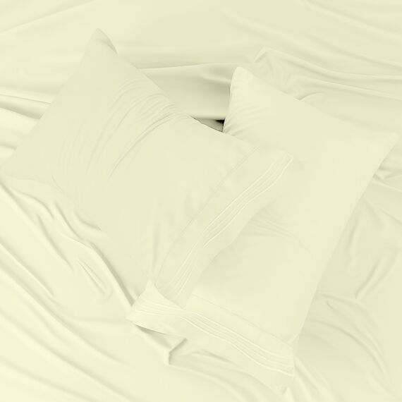 LUX Décor Bettwäsche-Set für Doppelbett, 3-teilig, gebürstete Mikrofaser, 40,6 cm tiefe Taschen, bestickter Kissenbezug, luxuriöses Hotel-Bettwäsche-Set für Doppelbett, Vanille