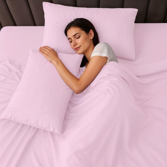 LUX Décor Cal King-Bettwäsche-Set, 4-teilig, gebürstete Mikrofaser, 40,6 cm tiefe Taschen, bestickte Kissenbezüge, Hotel-Luxus-Bettlaken, Cal King Size (Rosa)