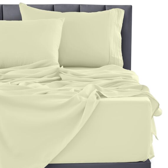 LUX Décor Bettwäsche-Set für Doppelbett, 3-teilig, gebürstete Mikrofaser, 40,6 cm tiefe Taschen, bestickter Kissenbezug, luxuriöses Hotel-Bettwäsche-Set für Doppelbett, Vanille