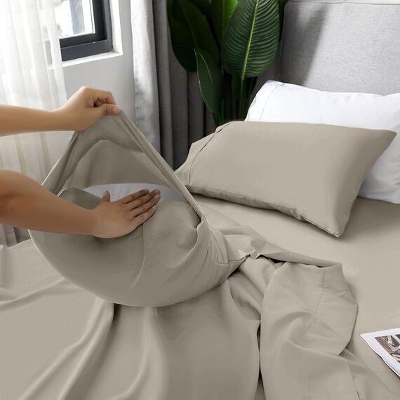 LUX Décor Cal Bettwäsche-Set für King-Size-Betten – 4-teiliges ultraweiches Mikrofaser-Bettlaken mit Bettlaken, 40,6 cm tiefem Spannbetttuch und Kissenbezügen, kühlend und atmungsaktiv, Hotel-Luxus