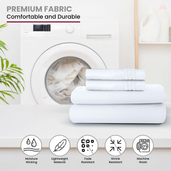 LUX Décor Cal King Bettlaken-Set, 4-teilig, ultraweiches Mikrofaser, 40,6 cm tiefes Spannbetttuch und Kissenbezüge, kühlend und atmungsaktiv, Hotel-Luxus, Oeko-TEX - Weiß