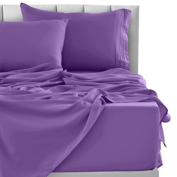 LUX Décor Bettwäsche-Set für Doppelbett, 3-teilig, ultraweiches Mikrofaser-Bettlaken mit Bettlaken, 40,6 cm tiefem Spannbetttuch und Kissenbezug, kühlend und atmungsaktiv, Hotel-Luxus, Oeko-TEX - Lila