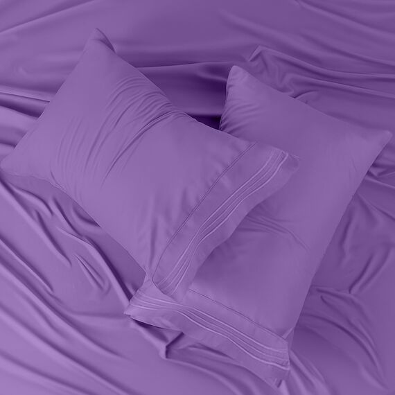 LUX Décor Bettwäsche-Set für Doppelbett, 3-teilig, ultraweiches Mikrofaser-Bettlaken mit Bettlaken, 40,6 cm tiefem Spannbetttuch und Kissenbezug, kühlend und atmungsaktiv, Hotel-Luxus, Oeko-TEX - Lila