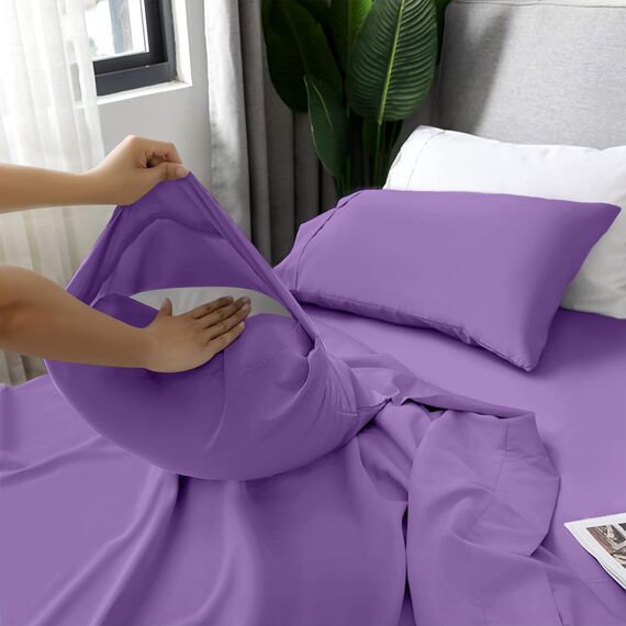 LUX Décor Bettwäsche-Set für Doppelbett, 3-teilig, ultraweiches Mikrofaser-Bettlaken mit Bettlaken, 40,6 cm tiefem Spannbetttuch und Kissenbezug, kühlend und atmungsaktiv, Hotel-Luxus, Oeko-TEX - Lila