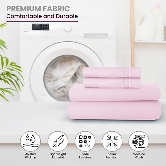 LUX Décor Cal King-Bettwäsche-Set, 4-teilig, gebürstete Mikrofaser, 40,6 cm tiefe Taschen, bestickte Kissenbezüge, Hotel-Luxus-Bettlaken, Cal King Size (Rosa)