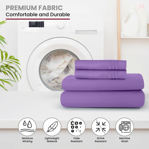 LUX Décor Cal King-Bettwäsche-Set – 4-teiliges ultraweiches Mikrofaser-Bettlaken mit Bettlaken, 40,6 cm tiefem Spannbetttuch und Kissenbezügen, kühlend und atmungsaktiv, Hotel-Luxus, Oeko-TEX - Lila