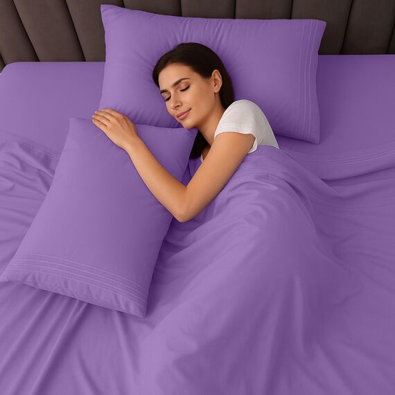 LUX Décor Bettwäsche-Set für Doppelbett, 3-teilig, ultraweiches Mikrofaser-Bettlaken mit Bettlaken, 40,6 cm tiefem Spannbetttuch und Kissenbezug, kühlend und atmungsaktiv, Hotel-Luxus, Oeko-TEX - Lila