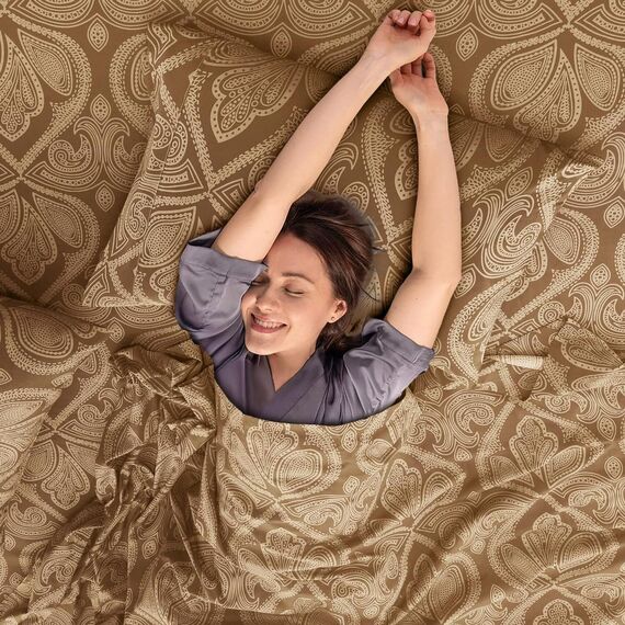 LUX Décor Paisley Twin XL Bettlaken-Set, 6-teiliges ultraweiches Mikrofaser-Bettlaken mit Bettlaken, 40,6 cm tiefem Spannbetttuch und 2 Kissenbezügen, atmungsaktiv, Schlafzimmer-Dekor, Oeko-TEX, Braun