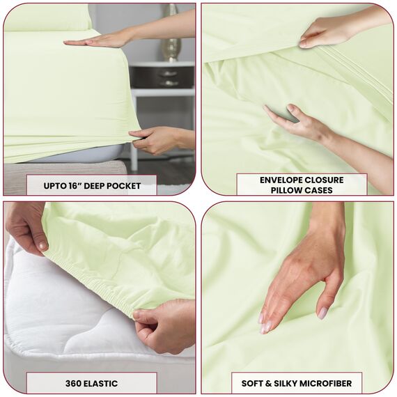 LUX Décor Bettwäsche-Set für Doppelbett, 3-teilig, gebürstete Mikrofaser, 40,6 cm tiefe Taschen, bestickter Kissenbezug, luxuriöses Hotel-Bettwäsche-Set für Doppelbett, Vanille