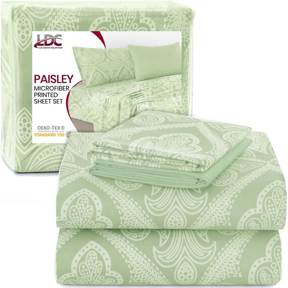 LUX Décor Paisley Bettwäsche-Set für Doppelbett, 4-teiliges ultraweiches Mikrofaser-Bettlaken mit Bettlaken, 40,6 cm tiefem Spannbetttuch und 2 Kissenbezügen, atmungsaktiv, Schlafzimmer-Dekor