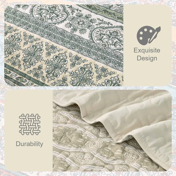 WONGS BEDDING Boho-Bettwäsche-Set, Queensize-Größe, Beige, 3-teilig, gestreift, Boho-Stil, weiche, leichte Mikrofaser, für alle Jahreszeiten (248 x 228 cm)